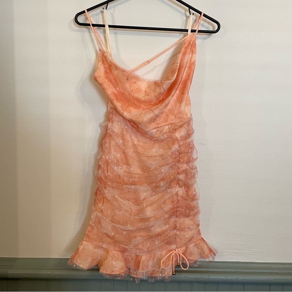 Hello Molly NWT Ruched Sleeveless mini Dress peachy beaded size 6